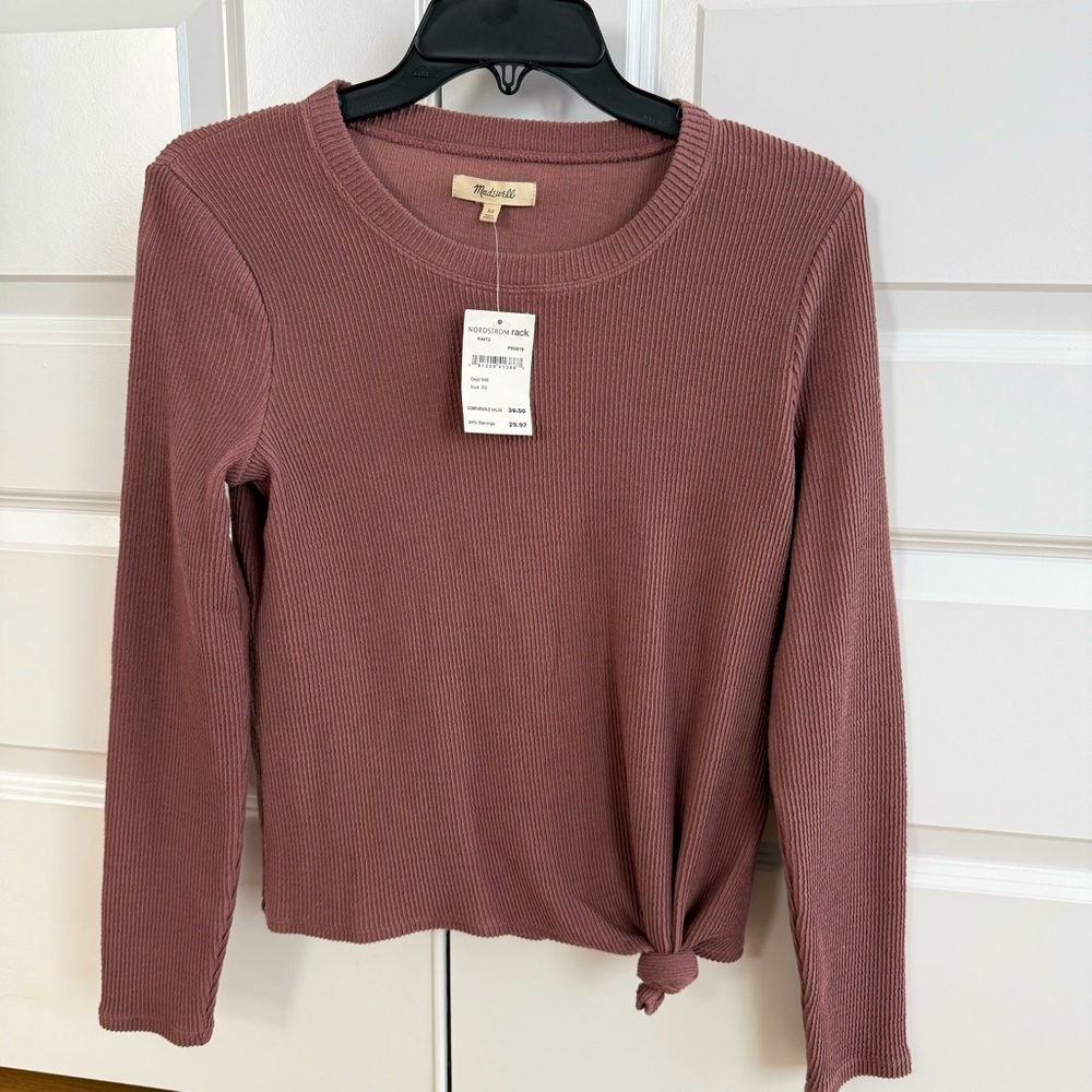 Dusty Pink • Waffle Knit •  Crew Neck • Front-side Knot